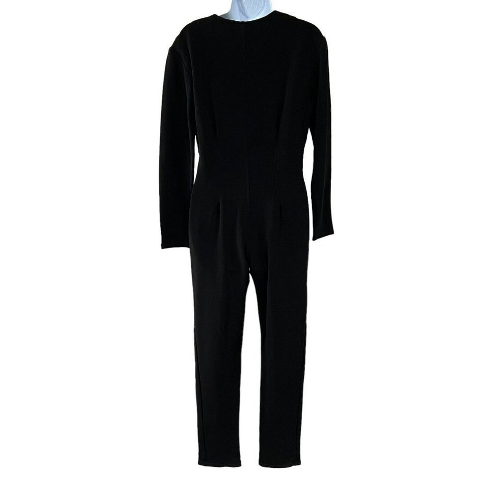 Vintage 80's Black Stretchy Furry Trimmed Leopard Print Bodycon Jumpsuit USA S ? - Picture 2 of 7